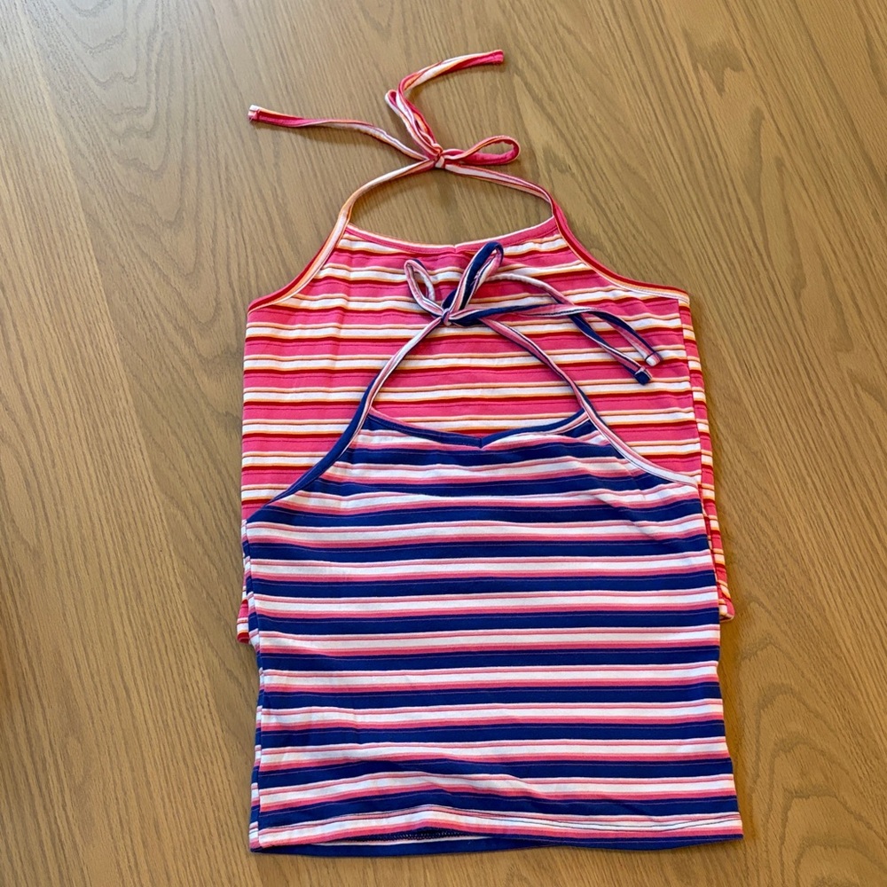 Two girls striped halter tops
